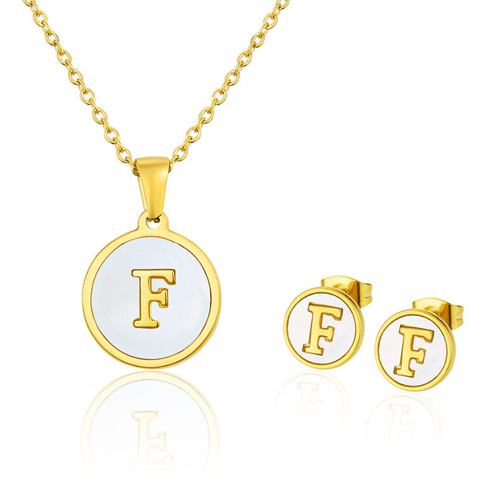 Simple 26 English Letter Stainless Steel Necklace Earrings Set