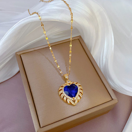 Fashion Heart Shape Stainless Steel Inlaid Zircon Necklace 1 Piece