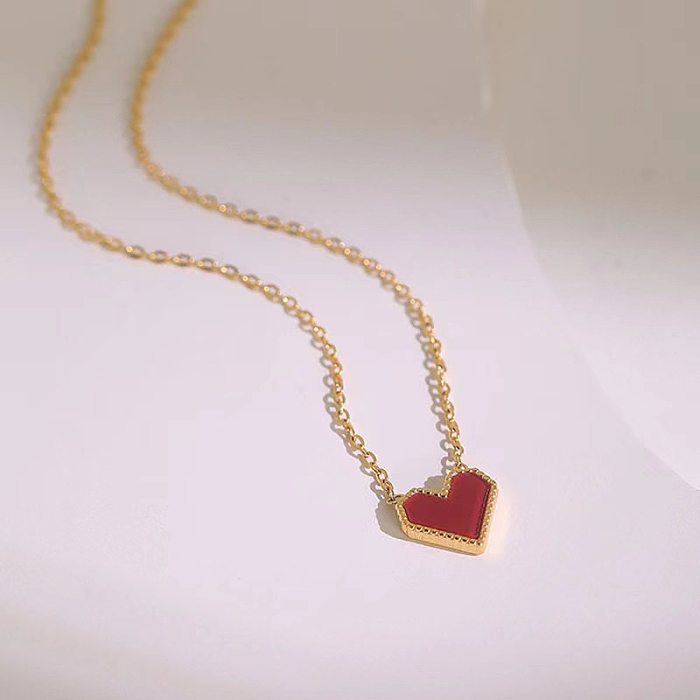 Casual Simple Style Heart Shape Stainless Steel Plating Inlay Shell Necklace