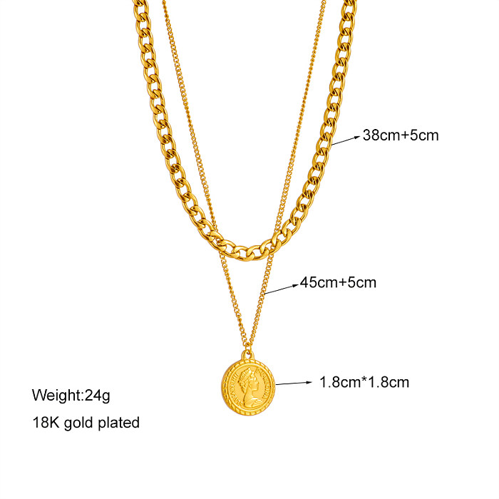 Basic Coin Stainless Steel Gold Plated Layered Necklaces 1 Piece