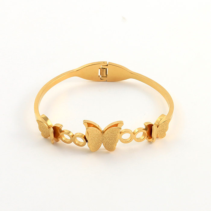 Casual Butterfly Titanium Steel Plating Inlay Shell Bangle