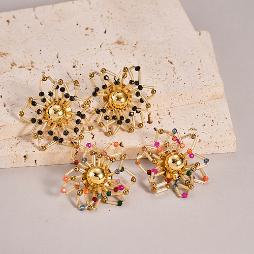 1 Pair Hawaiian Exaggerated Vacation Flower Plating Inlay Stainless Steel  Artificial Crystal Gold Plated Ear Studs
