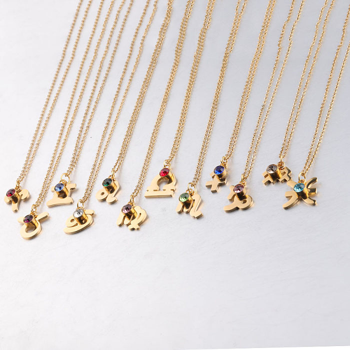 Collier en acier inoxydable doré avec douze constellations, collier porte-bonheur avec pierres de naissance