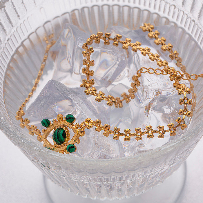 IG Style Teufelsauge-Halskette mit ausgehöhltem Malachit-Inlay und 18-Karat-Vergoldung aus Edelstahl
