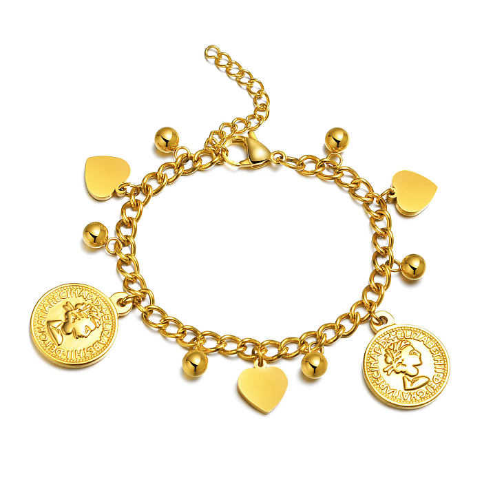 Pulseiras banhadas a ouro de aço inoxidável em forma de coração em estilo romano de férias a granel
