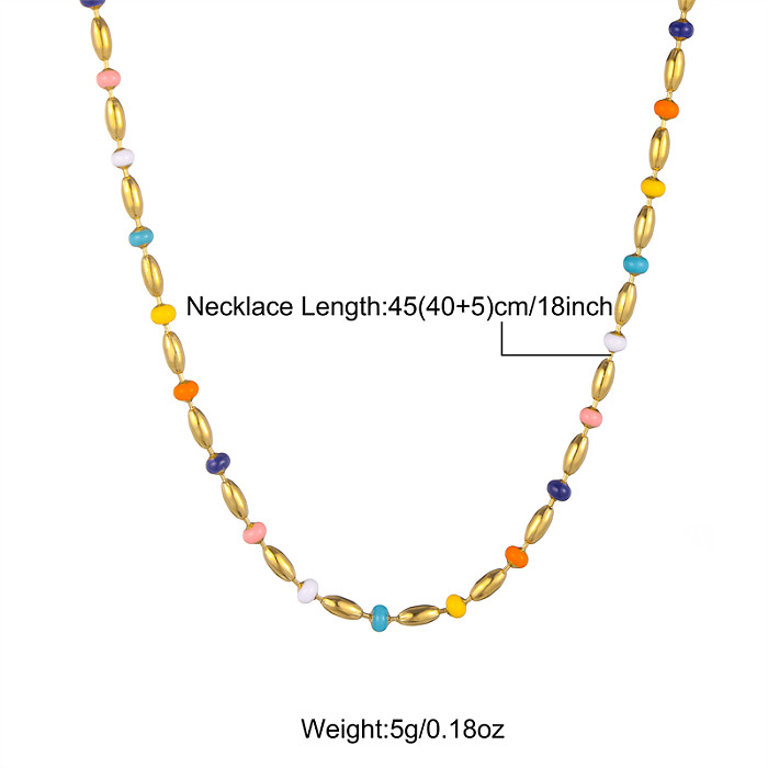 Luxuriöse, einfarbige Halskette aus Edelstahl mit Emaille-Beschichtung und Zirkon-18-Karat-Vergoldung