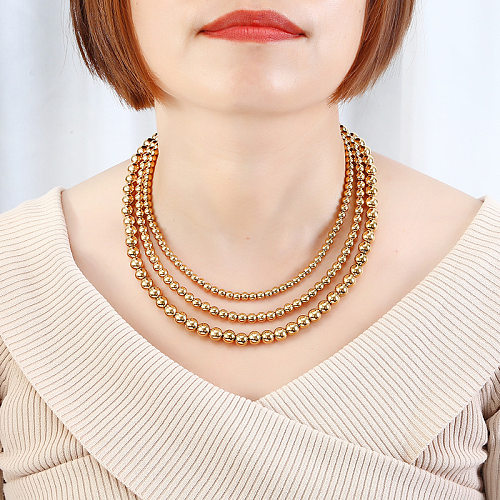 Retro-Kugel-Halskette aus einfarbigem Edelstahl mit vergoldeter Beschichtung