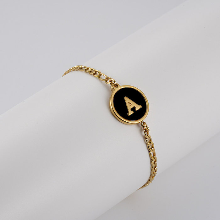 Simple Style Round Letter Stainless Steel Bracelets Gold Plated Shell Stainless Steel Bracelets