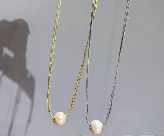 Collier plaqué or 18 carats avec perles d'imitation de couleur unie, style simple et élégant