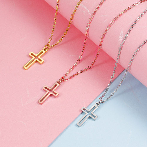 Elegant Classic Style Cross Stainless Steel  Gold Plated Silver Plated Pendant Necklace In Bulk