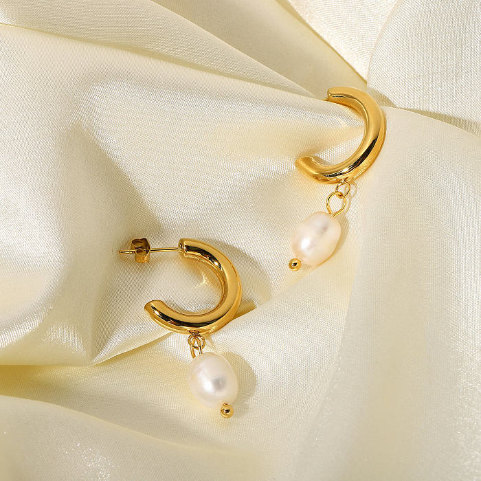 Wholesale Jewelry Pearl Pendant C-shaped Stainless Steel  Earrings jewelry