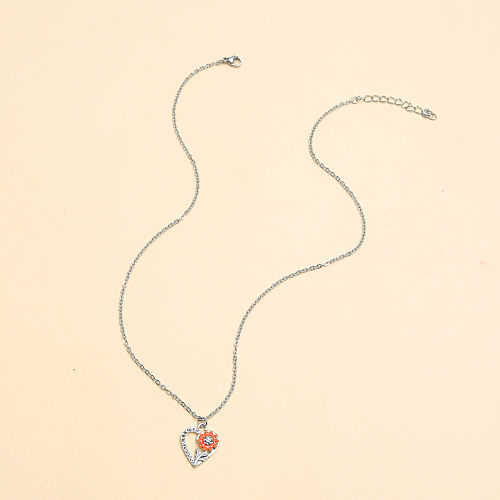 Fashion Sunflower Heart Shape Stainless Steel  Polishing Enamel Hollow Out Pendant Necklace 1 Piece