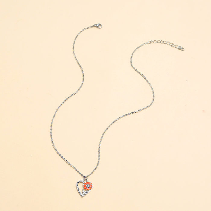Collier pendentif en forme de cœur de tournesol en acier inoxydable, polissage émail ajouré, 1 pièce
