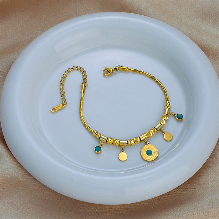 Runde Armbänder im Vintage-Stil mit Titan-Stahleinlage und türkisfarbener 18-Karat-Vergoldung