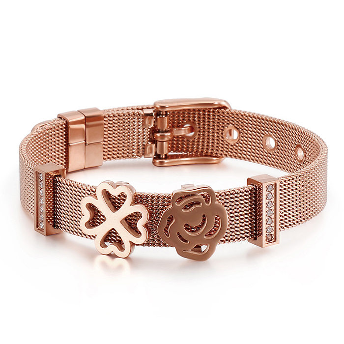 Beliebtes vierblättriges Kleeblatt-Mesh-Armband, modisches Temperament, verstellbares Edelstahl-Armband, Schmuck im Großhandel