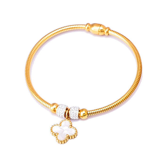 Style Simple trajet arbre oeil fleur titane acier placage incrustation coquille Zircon Bracelets bracelet