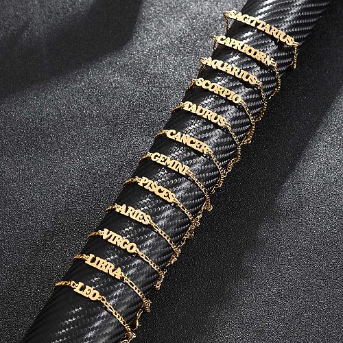 Venta al por mayor pulseras chapadas en oro con revestimiento de acero inoxidable con constelación de letras estilo fresco informal estilo IG