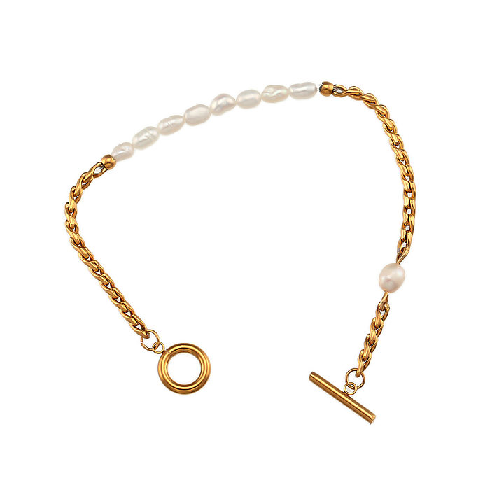 Elegante geometrische Edelstahl-Armbänder, die künstliche Perlen-Edelstahl-Armbänder überziehen