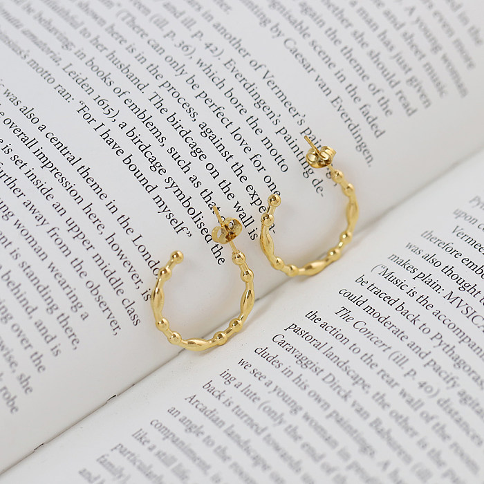 1 Pair Basic Vintage Style C Shape Irregular Stamping Plating Stainless Steel  18K Gold Plated Ear Studs