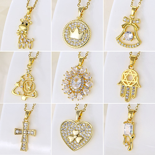 Wholesale Korean Style Christmas Tree Heart Shape Flower Stainless Steel  Stainless Steel 18K Gold Plated Gold Plated Zircon Pendant Necklace