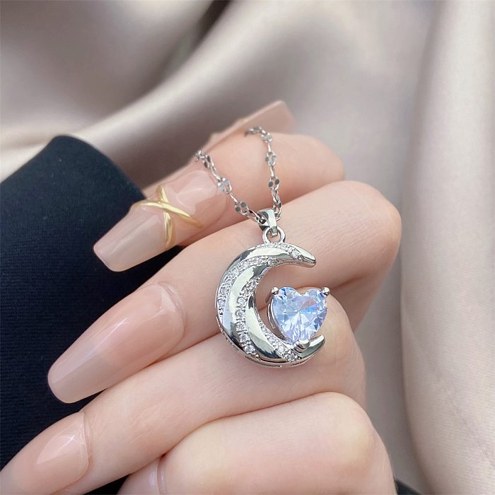 Elegante estilo simples golfinho formato de coração borboleta chapeamento de aço inoxidável colar com pingente de zircônia