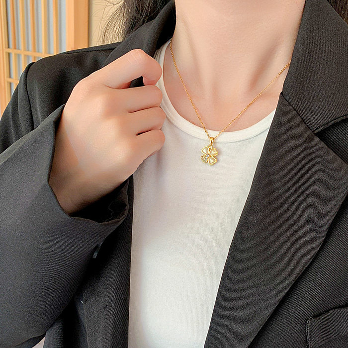 Elegante Blatt-Halskette mit Opal-Anhänger aus Edelstahl mit Inlay