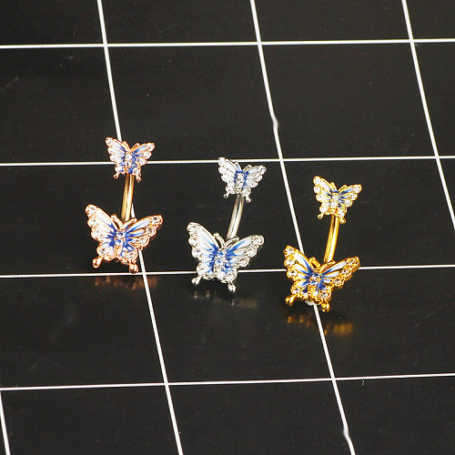 1 Piece Simple Style Butterfly Enamel Plating Inlay Stainless Steel  Zircon Navel Stud