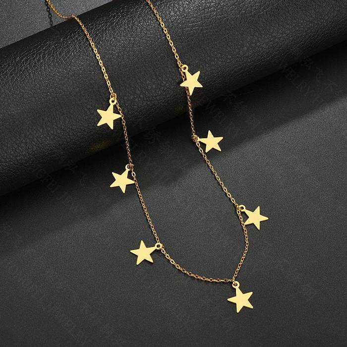 Nuevo Collar Simple liso de estrella de cinco puntas, estrellas geométricas femeninas, suéter de acero inoxidable, cadena para clavícula
