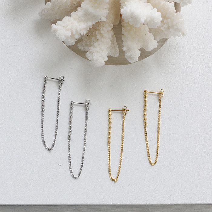 Simple Bead Long Tassel Chain Back Hanging Stainless Steel Plated Earrings