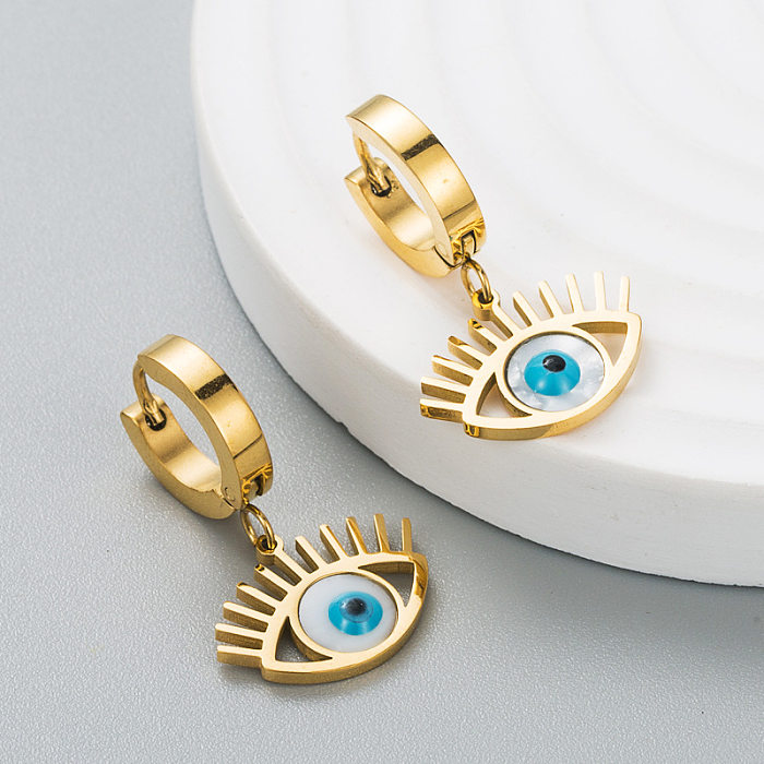 Fashion Star Devil's Eyes Stainless Steel Inlaid Shell Hip-hop Earrings