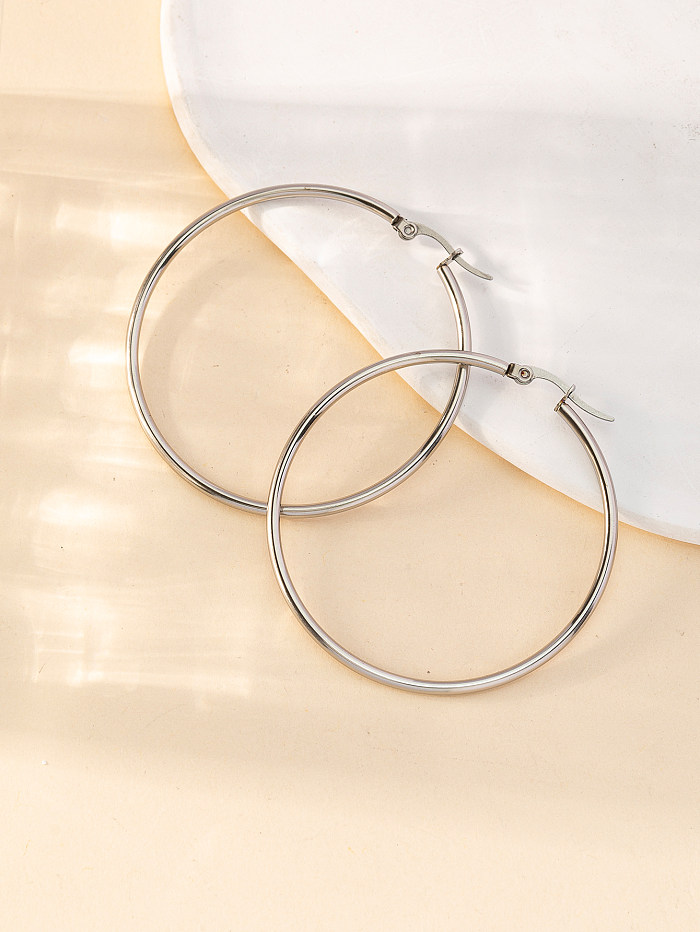 1 Pair Y2K Lady Artistic Solid Color Stainless Steel  Hoop Earrings