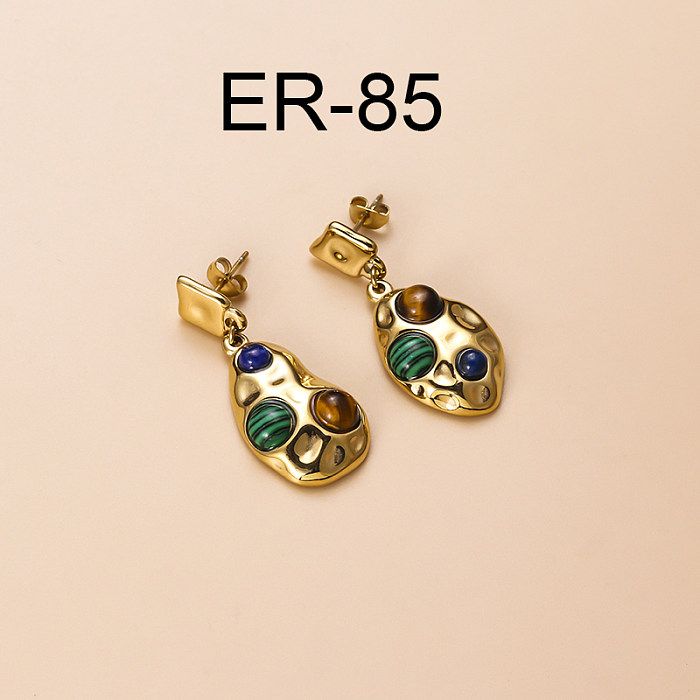 Pendientes colgantes de circonita y perlas naturales chapados en acero inoxidable geométricos de estilo vintage 1 par