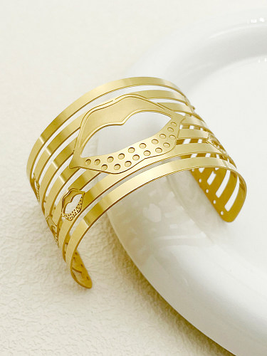 Exaggerated Lips Stainless Steel Plating Hollow Out Gold Plated Cuff Bracelets