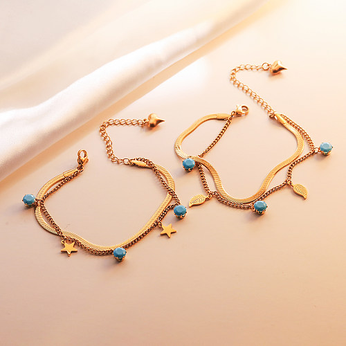 Bracelets turquoise plaqués or 18 carats, vente en gros, Style Simple, feuilles d'étoile de trajet, incrustation de placage en acier titane