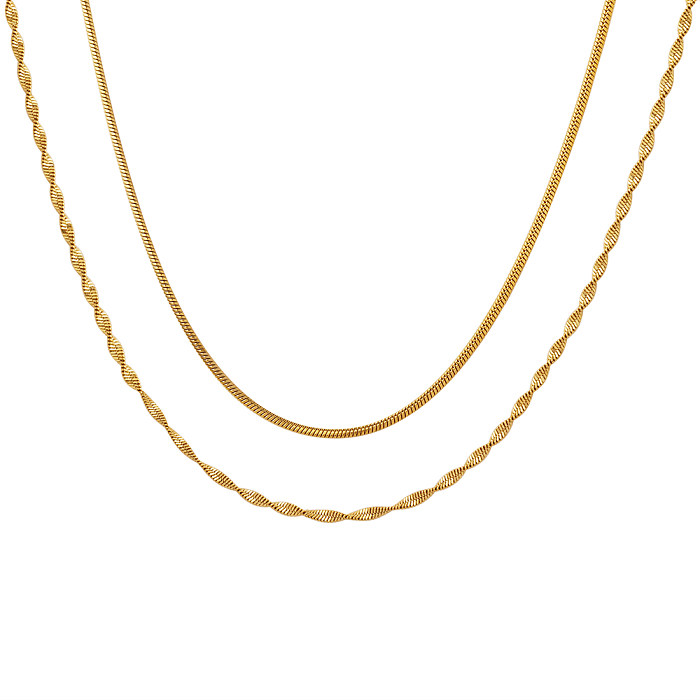 Casual Simple Style Solid Color Stainless Steel Plating 18K Gold Plated Layered Necklaces