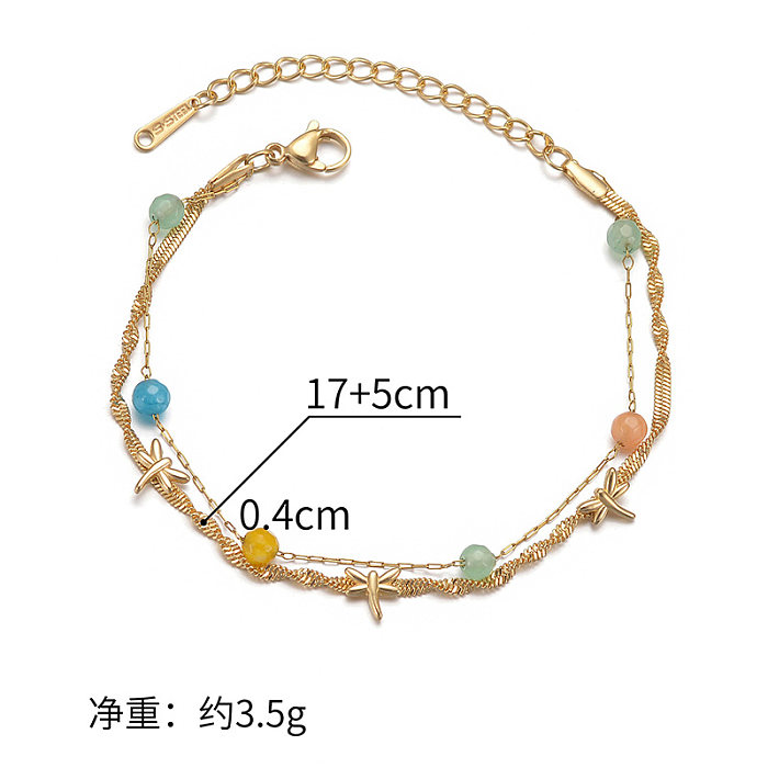 Casual Elegant Dragonfly Stainless Steel Beaded Plating 14K Gold Plated Bracelets