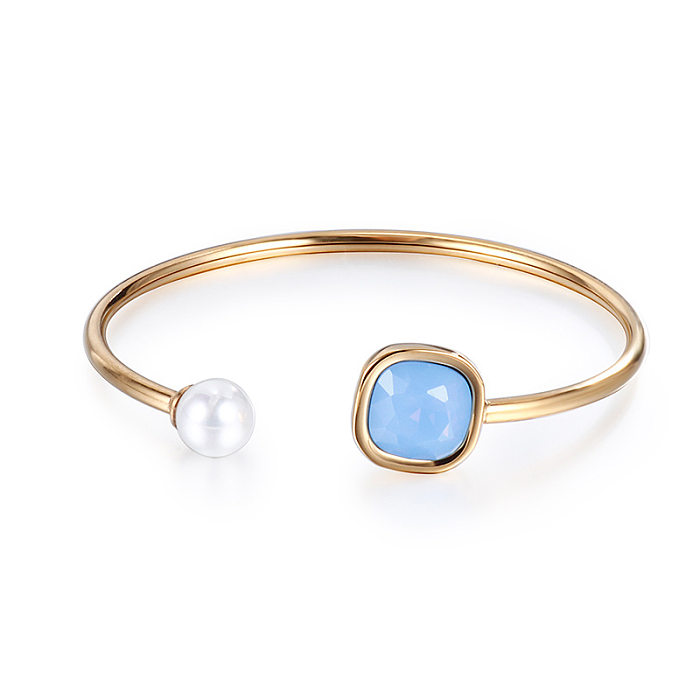 Kalen New Creative Ornament Pearl Blue Zircon Open-Ended Bracelet Girlfriend Girlfriend Gifts Wholesale
