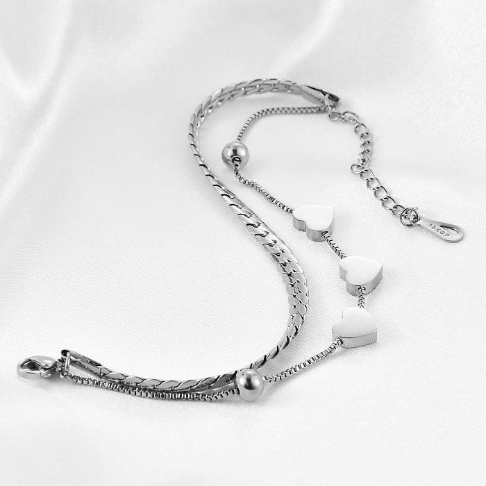 Pulseira de camada dupla de aço de titânio Chian com costura em forma de coração estilo simples