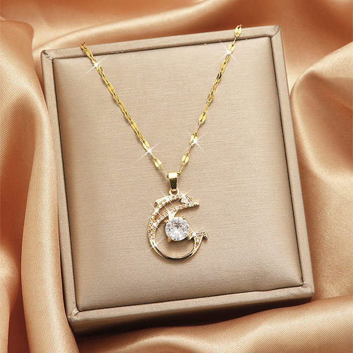 Lady Heart Shape Flower Stainless Steel Gold Plated Zircon Pendant Necklace In Bulk