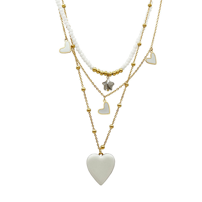 Elegant French Style Heart Shape Stainless Steel  Layered Enamel Plating Gold Plated Three Layer Necklace