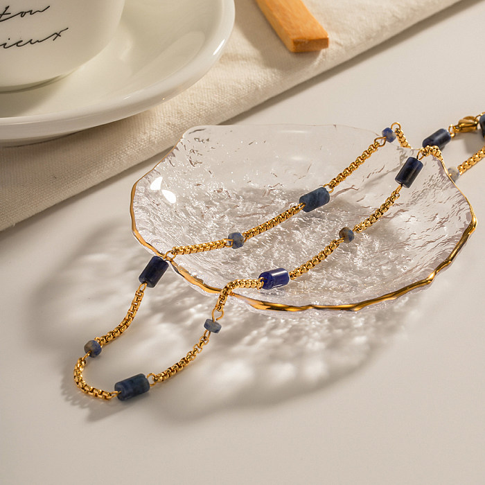 1 Stück geometrische Halskette im Vintage-Stil aus Edelstahl mit Natursteinbeschichtung