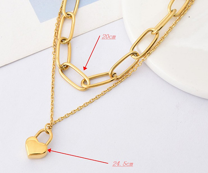 Fashion Hip-hop Heart-shaped Stainless Steel Thick Chain Double-layer Clavicle Chain