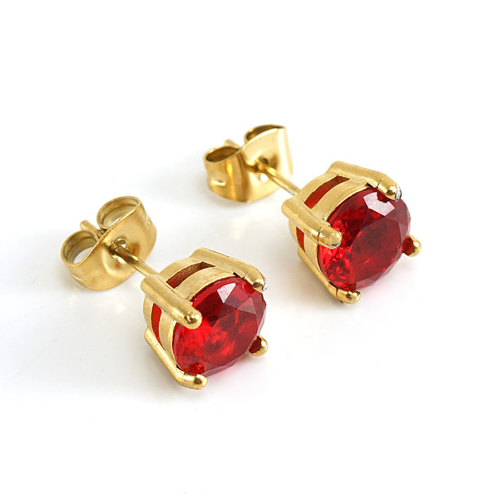 Fashion Round Stainless Steel Plating Inlay Zircon Ear Studs 1 Pair