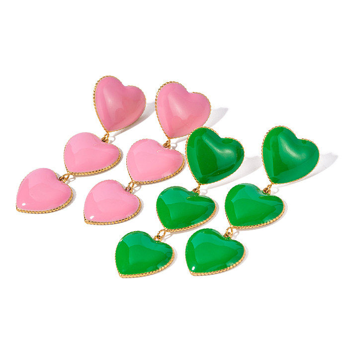 1 Pair IG Style Sweet Heart Shape Enamel Plating Stainless Steel  18K Gold Plated Drop Earrings