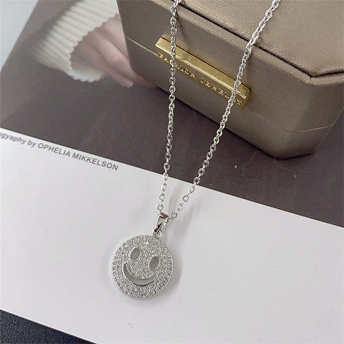 Fashion Smiley Face Stainless Steel Inlay Rhinestones Pendant Necklace 1 Piece