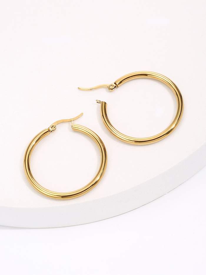 Fashion Creative Glossy Stainless Steel  Electroplated 18K Circle Earrings