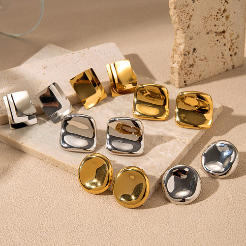 1 paire de clous d'oreilles Heishi en acier inoxydable plaqué or 18 carats, style simple, couleur unie