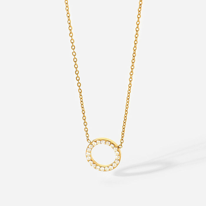 Colar de disco geométrico oco em forma de coração joias colar de aço inoxidável dourado