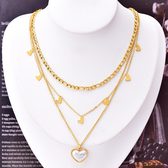 Fashion Heart Shape Stainless Steel Layered Inlay Zircon Layered Necklaces 1 Piece