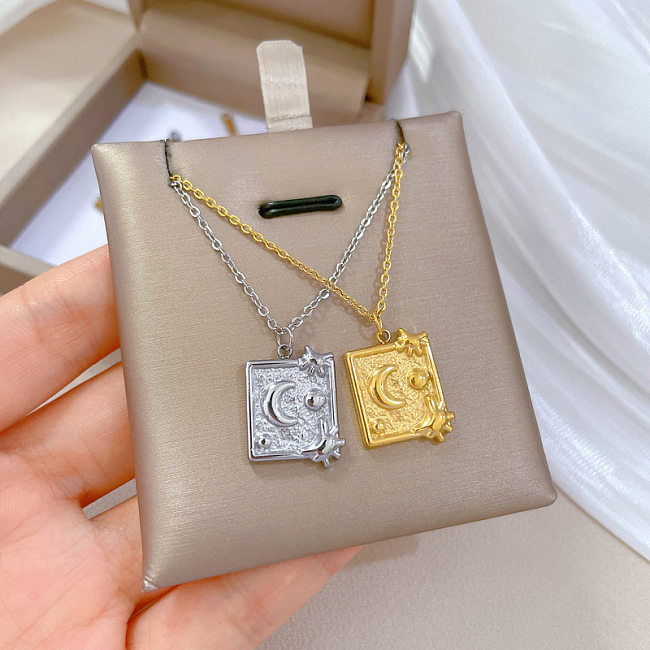 Cartoon Style Square Moon Stainless Steel Plating Pendant Necklace